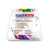 OFFICE-Partner Premium Fotopapier, weiß hochglänzend - 10 x 15cm 200g/m² - 20 Blatt